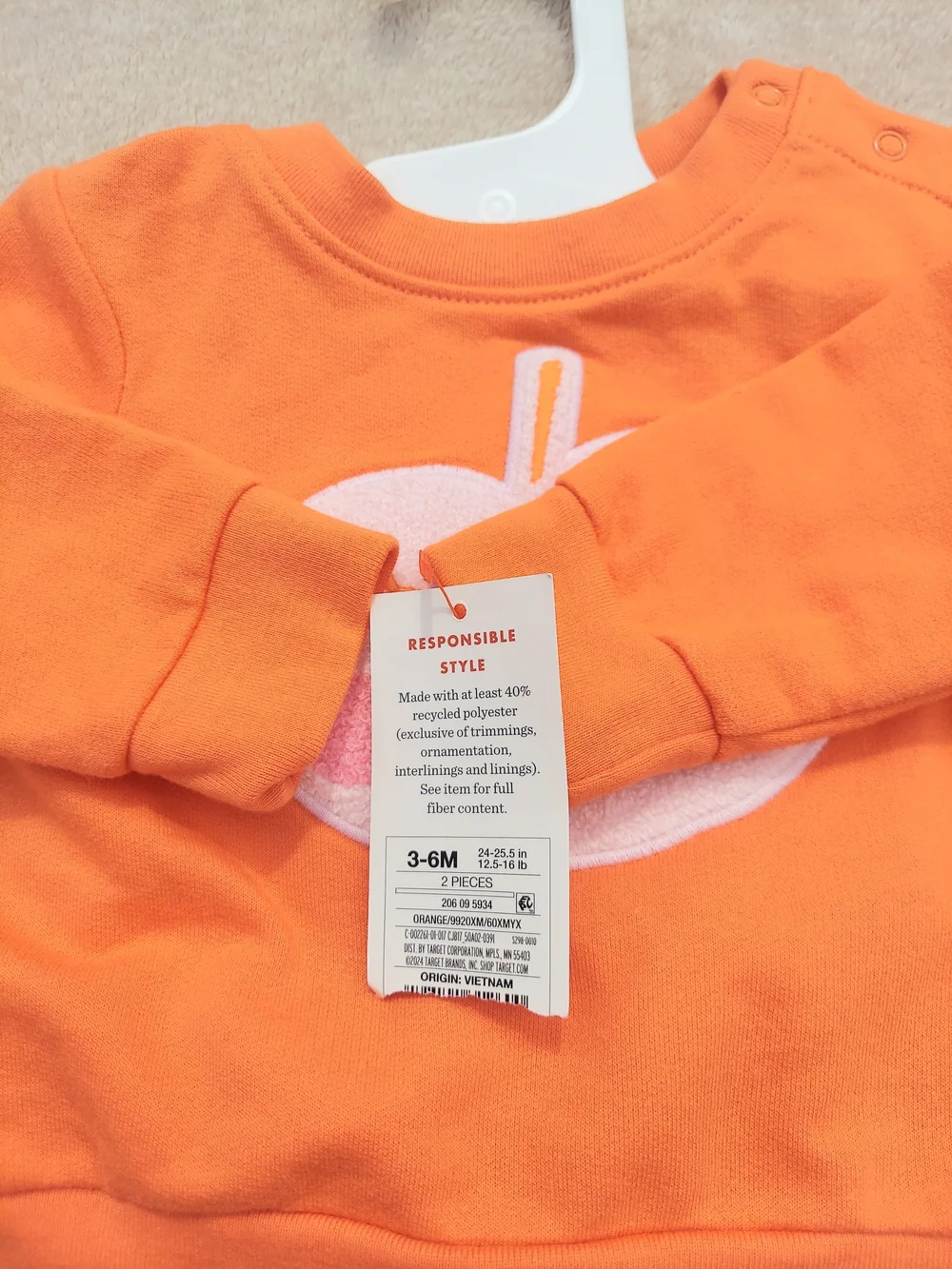 Cat & Jack Orange Pumpkin Two-Piece Kids Matching Set Baby Girls Size 3-6M NWT